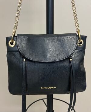 Cynthia Rowley Discontinued Black Genuine Leather Chain Shoulder Bag Zebra